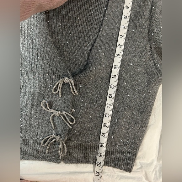 MAEVE ANTHROPOLOGIE Shiny Bow Cardigan Sweater L - Picture 12 of 14